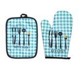 Kit Luva De Forno Termica Com Descanso - Pegador Kit Luva De Cozinha E Descanso De Panela Cooks Xadrez Verde - Panami