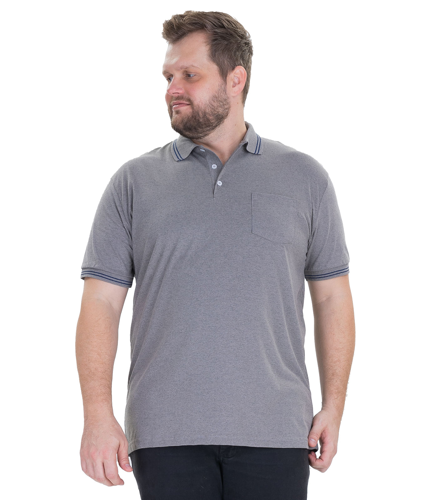 Camisa Polo Masculina Plus Size Mmt Cinza Plus G1