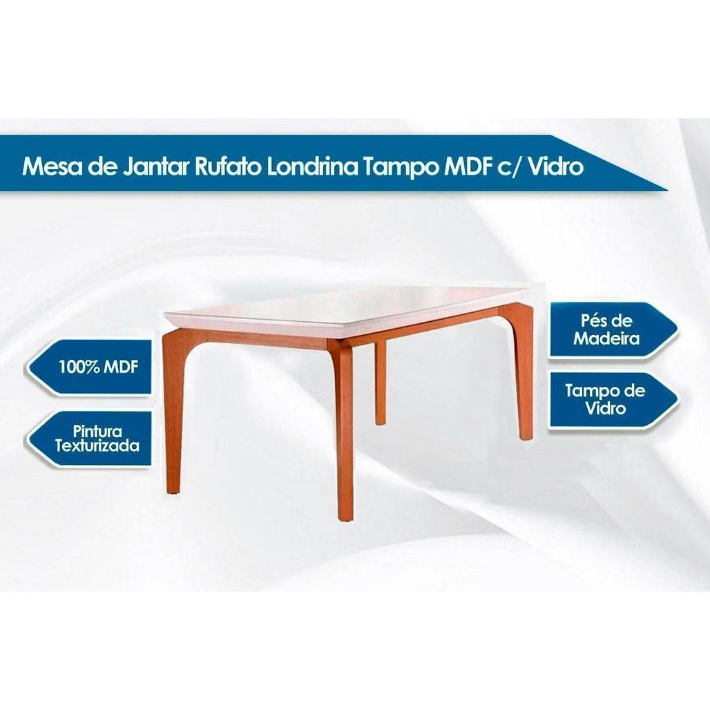 Conjunto de Mesa de Jantar com Vidro e 6 Cadeiras Imperatriz