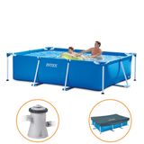 Piscina Estrutural Retangular 3.834 Litros Pvc Armação + Filtro 220v + Capa Intex