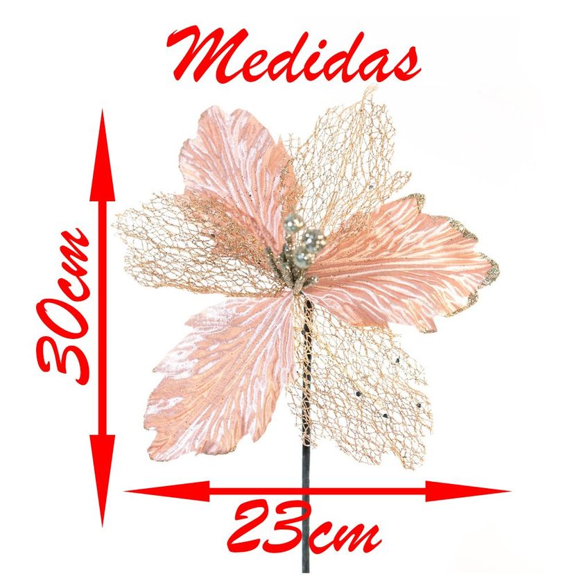 Flor Rosa Decoração De Natal Artificial Glitter 30cm - imagem 3