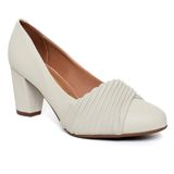 Scarpin Vizzano Salto Bloco Médio Strech - Branco Off - 38