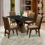 Conjunto Mesa de Jantar Preto Dubai 1,35m MDF com 4 Cadeiras Castanho / Cacau