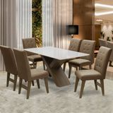 Conjunto Mesa de Jantar Off White Dubai 1,80m MDF com 6 Cadeiras Castanho / Cacau