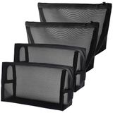4 Peças De Malha Portátil Sacos Cosméticos Respiráveis Sacos De Malha Preto Bolsa Zipper Para Home Offices Organizador De Acessórios De Viag
