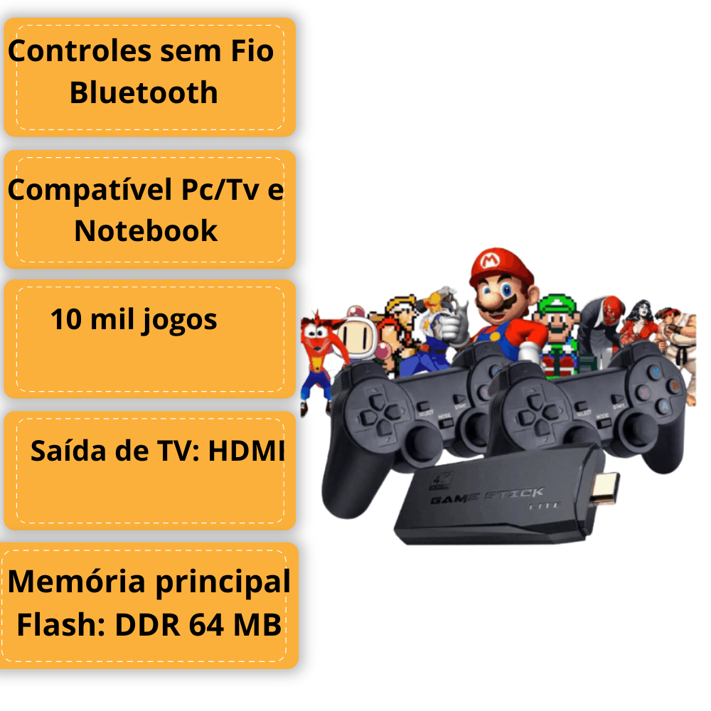 Vídeo Game Stick Box 4k Lite 2 Controles Sem Fio 10 Mil Jogos Novo