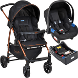 Conjunto Carrinho De Bebê Ecco Preto Cobre Travel System Com Bebê Conforto Touring E Base Para Auto - Burigotto