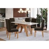 Sala De Jantar Completa Carol C/ Tampo Madeirado C/ Vidro 180cm + 6 Cadeiras Maia Nature/off White/mascavo - Cimol