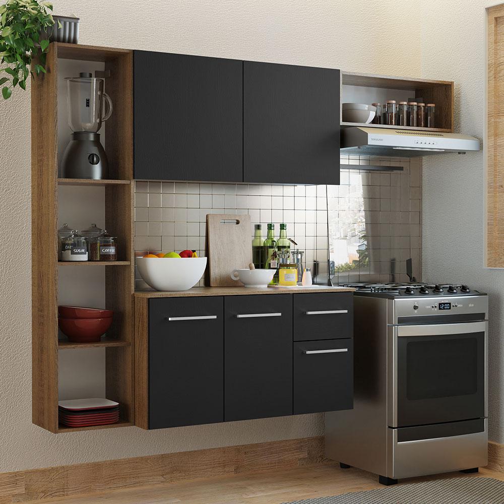 Armário De Cozinha Compacta 180cm Rustic/preto Easy Madesa