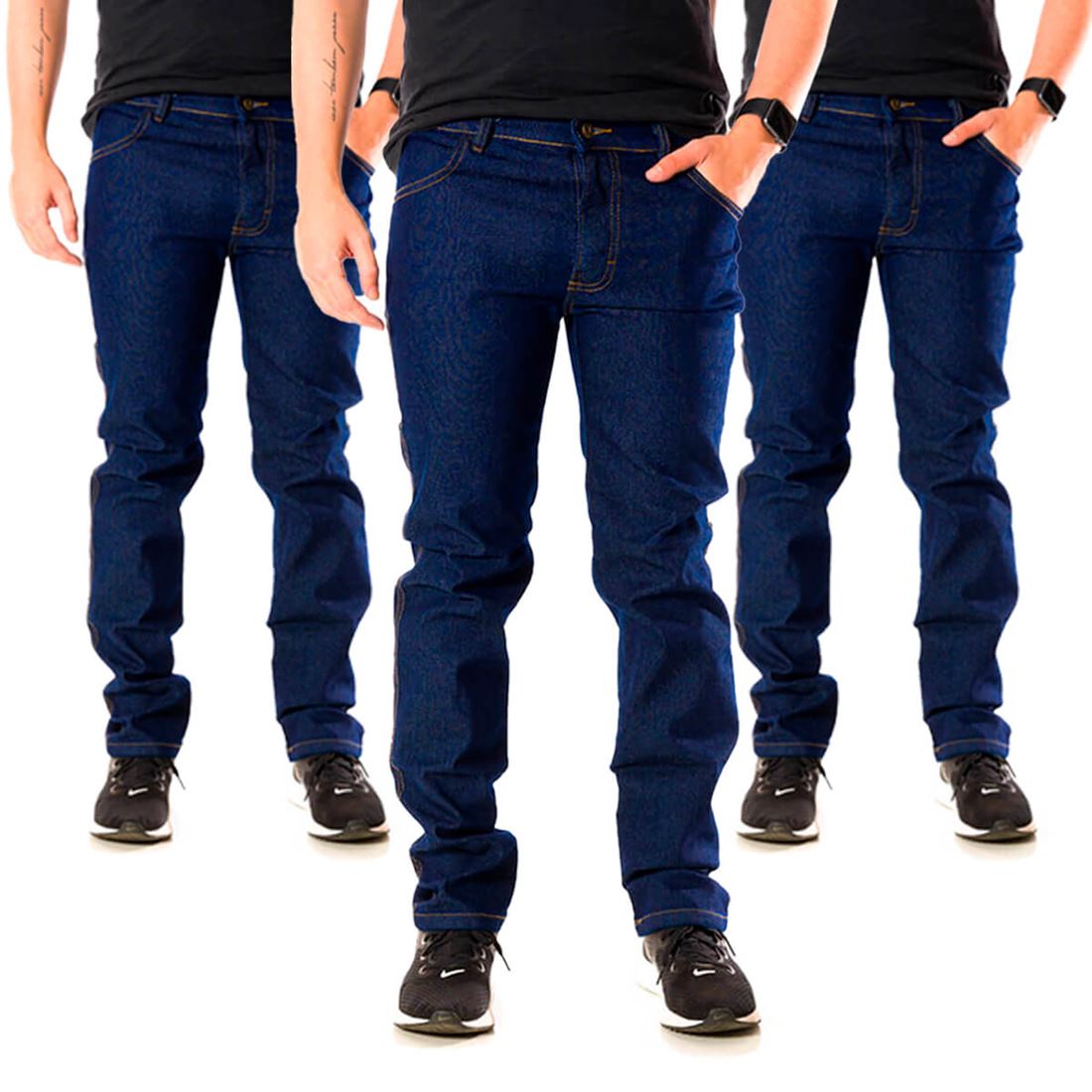 Kit 3 Calças Jeans Masculina Tradicional Com Elastano