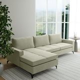 Sofá Living Com Chaise Esquerda Cama Inbox Kiev 2,40m Linho Off-white