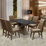 Conjunto Mesa de Jantar Preto Dubai 1,60m MDF com 6 Cadeiras Castanho / Cacau