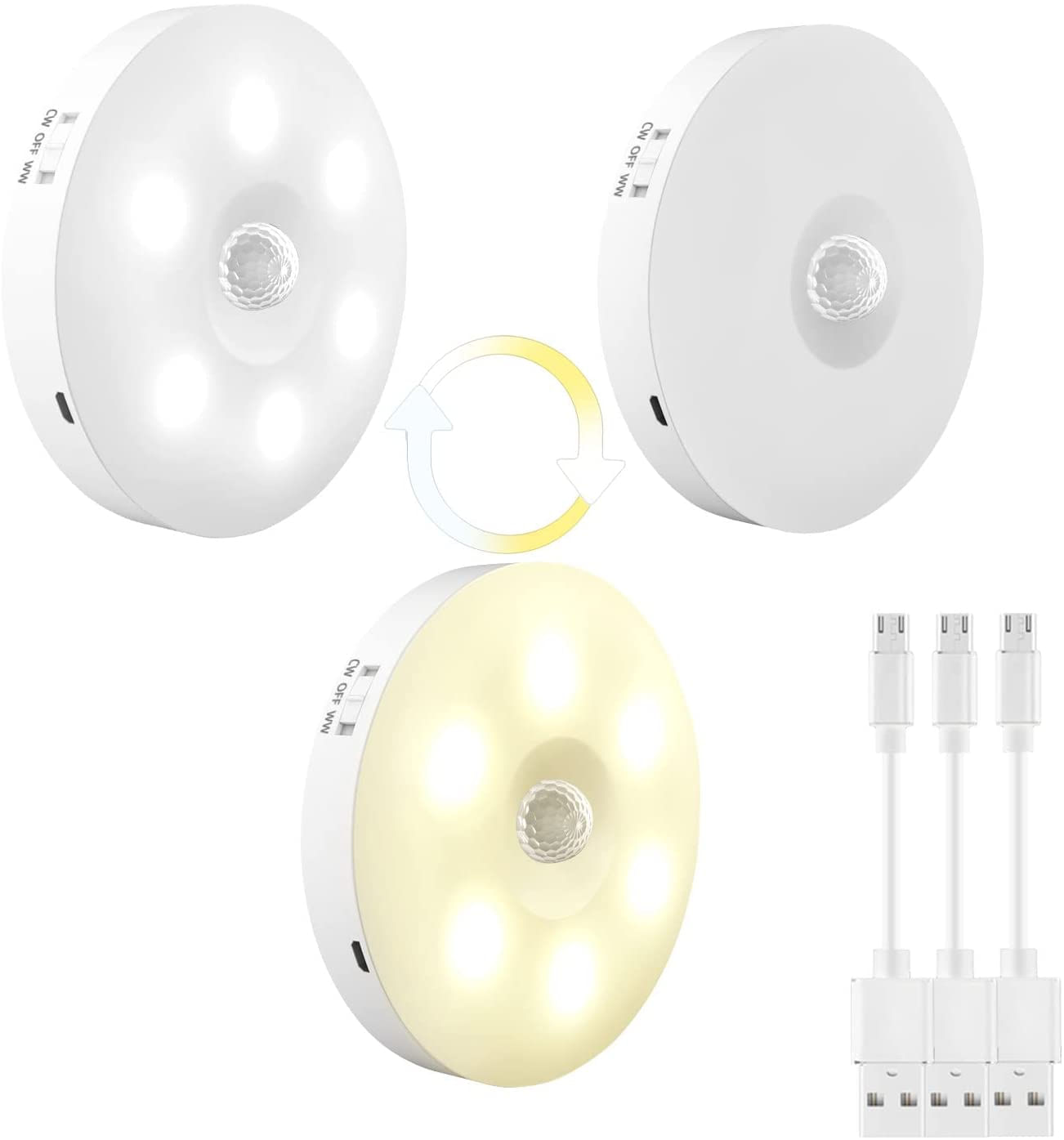 Led Night Light Com Sensor De Movimento Pacote De 3 Sensores De Movimento De Luz Noturna Luz Noturna Do Sensor Led Recarregável Usb Luz D