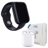 Kit 1 SmartWatch A1 Preto + 1 Fone Bluetooth i12 TWS