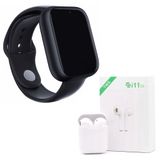 Kit 1 SmartWatch A1 Preto + 1 Fone Bluetooth i11 TWS Branco