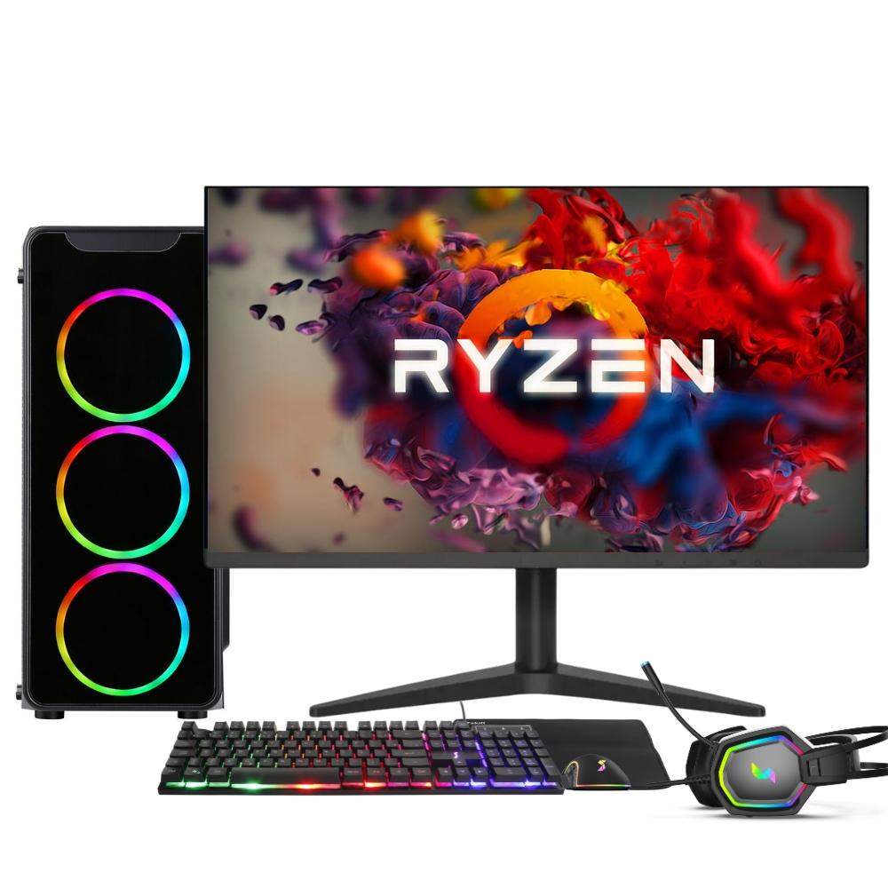 Pc Gamer Completo Amd Ryzen 5 5600g, Gráficos Radeon Vega 7, 16gb Ddr4, Ssd 512gb, Fonte 500w, Monitor 21.5&quot; 75hz, 3green Force - 3f-010