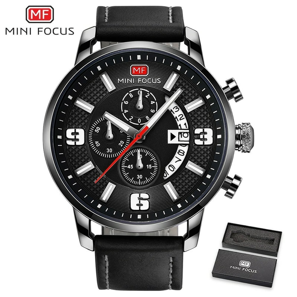 Relógio De Pulso Masculino Mini Focus Mf-0025 À Prova D&#39;água Cinza Escuro