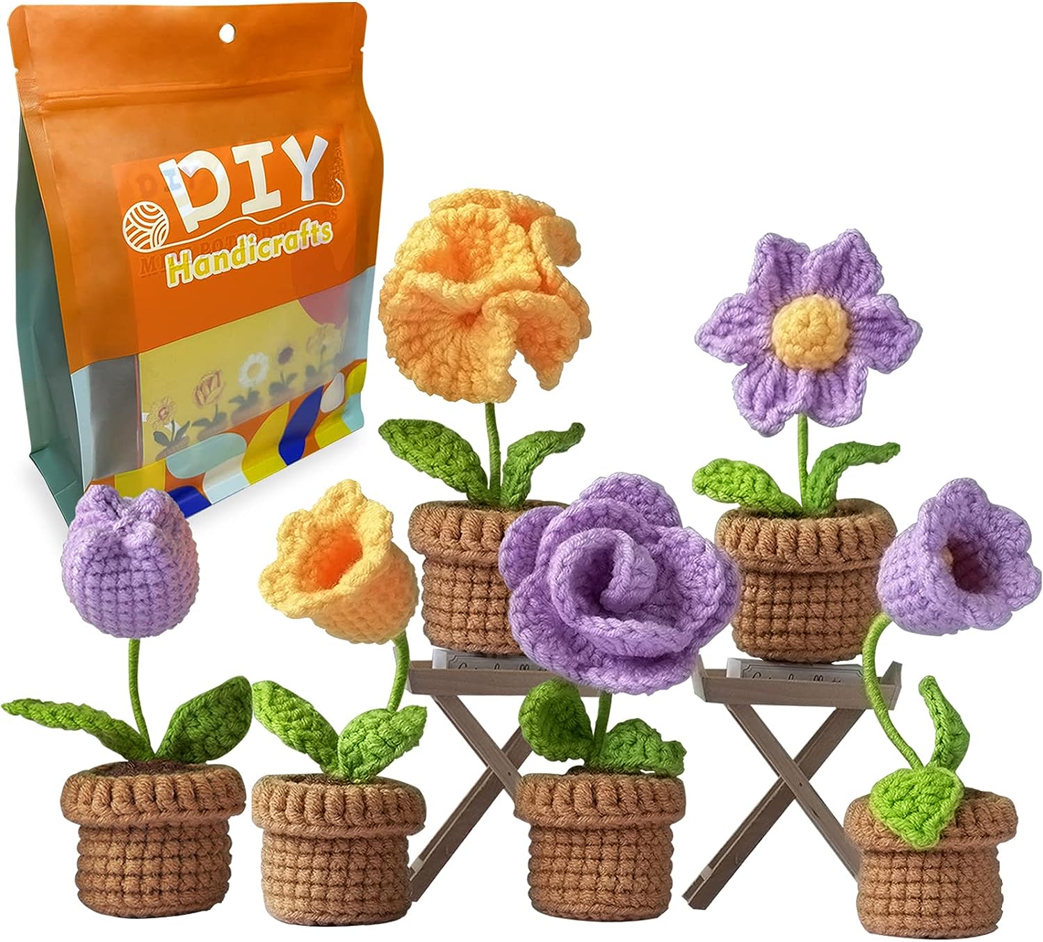 Kit De Crochê Para Iniciantes 6 Pcs Vasos De Flores Diy Kit Para