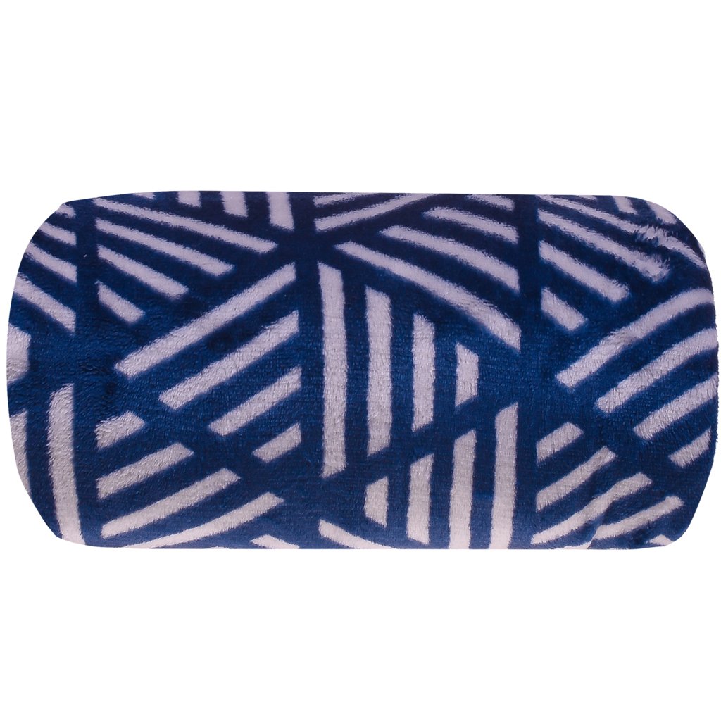 Manta Plush Casal Microfibra Toque Flannel 180x220cm Azul Listras