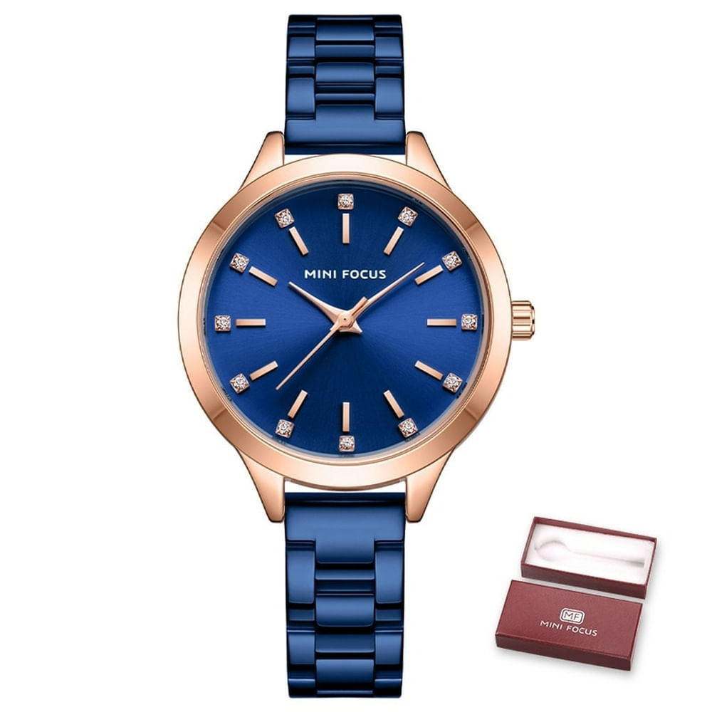 Relógio De Pulso Feminino Mini Focus Mf0367l À Prova D&#39;água Azul