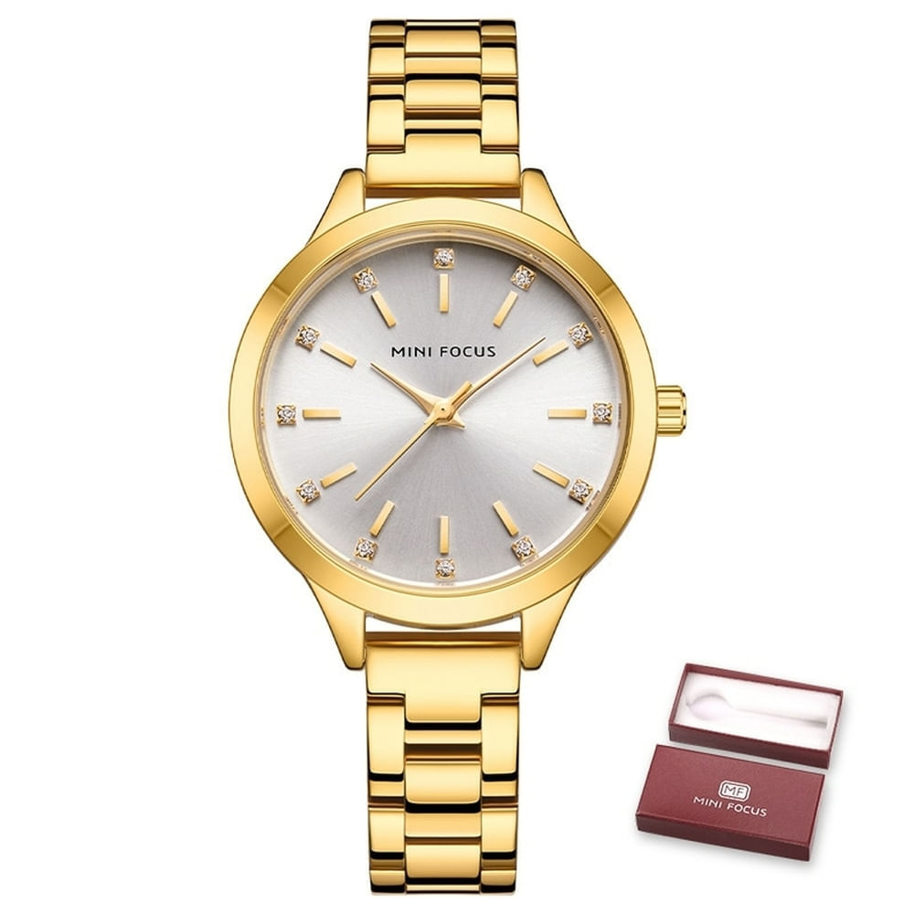 Relógio De Pulso Feminino Mini Focus Mf0367l À Prova D&#39;água Dourado