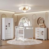 Quarto De Bebê Completo Com Cômoda, Berço E Guarda Roupas Mila Branco