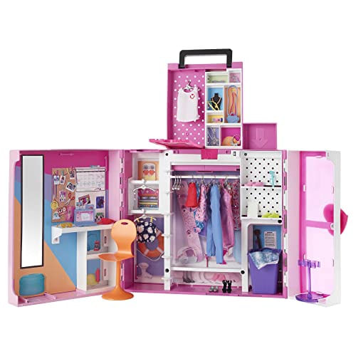 Closet Barbie Sonhos - Espaço Amplo Armazenamento Espelho Cesto - 35+ Roupas E Acessórios - 3+ Anos