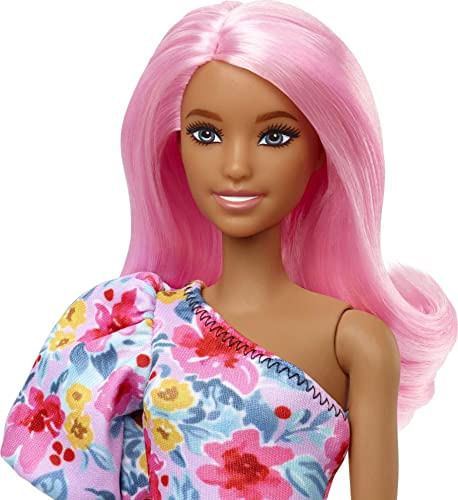 Boneca Barbie Fashionistas 189 Cabelo Rosa Vestido Floral Óculos De Sol Perna Prótese Ténis Brinquedo 3-8 Anos.