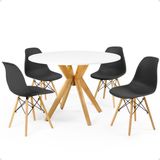 Conjunto Mesa De Jantar Redonda Marci Branca 100cm Com 4 Cadeiras Eames Eiffel - Preto