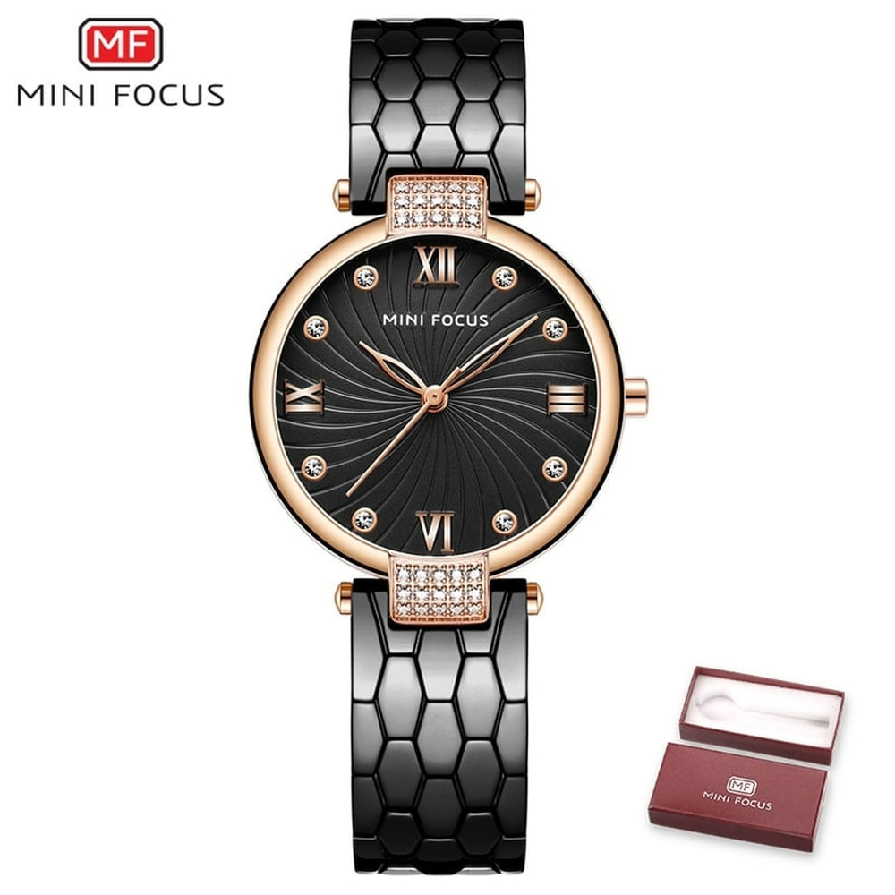 Relógio De Quartzo Feminino Mini Focus Mf0186l À Prova D&#39;água Preto