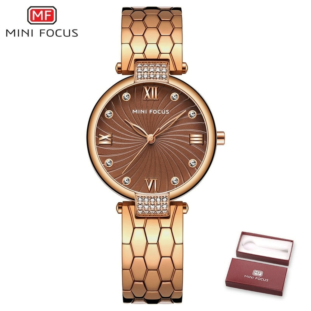 Relógio De Quartzo Feminino Mini Focus Mf0186l À Prova D&#39;água Castanho