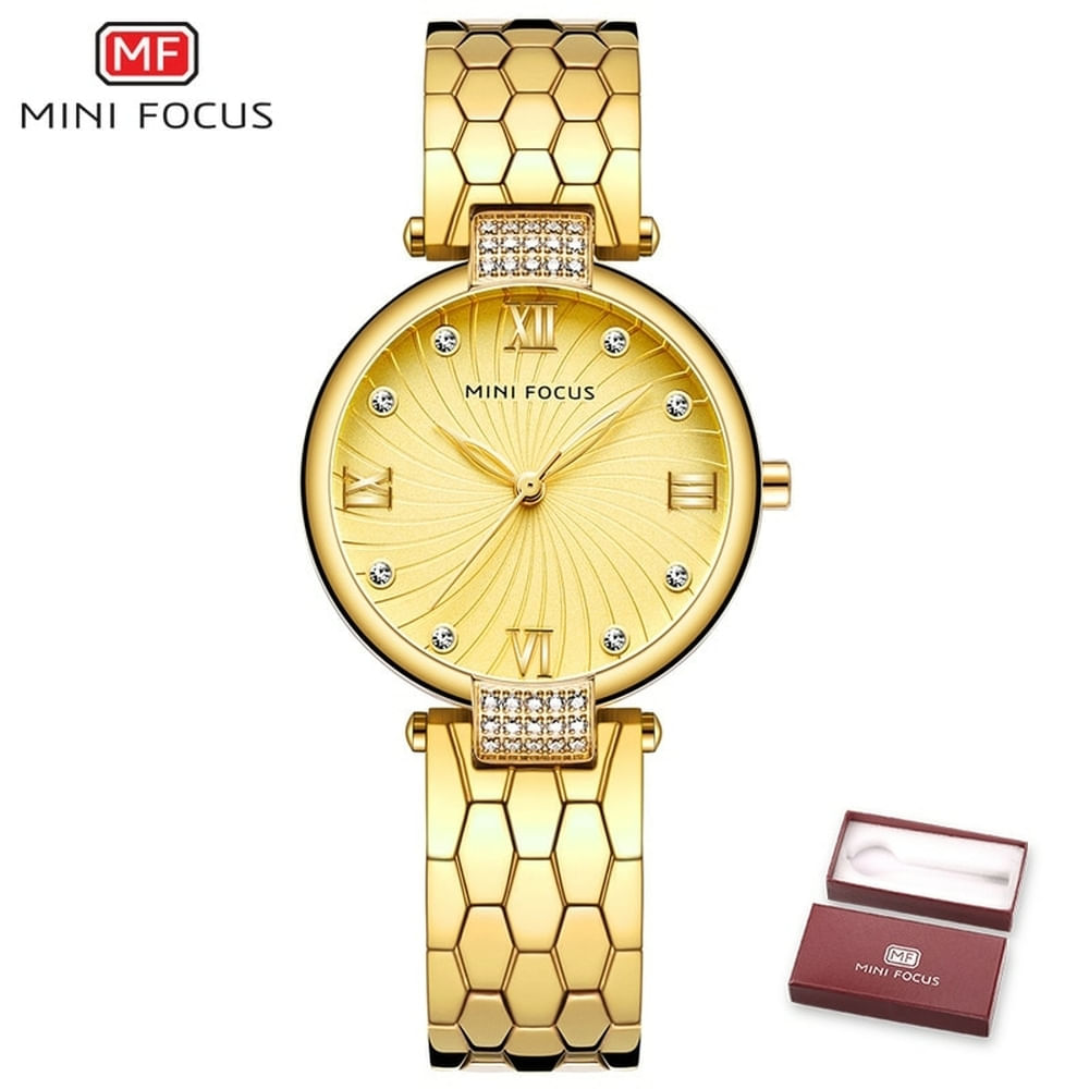 Relógio De Quartzo Feminino Mini Focus Mf0186l À Prova D&#39;água Dourado