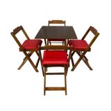 Mesa Dobrável Com 4 Cadeiras Estofadas 70x70 Imbuia Vermelho
