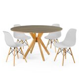 Conjunto Mesa De Jantar Redonda Marci Natural 120cm Com 4 Cadeiras Eames Eiffel - Cinza