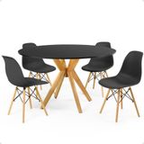 Conjunto Mesa De Jantar Redonda Marci Preta 120cm Com 4 Cadeiras Eames Eiffel - Preto