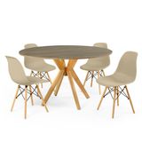 Conjunto Mesa De Jantar Redonda Marci Natural 120cm Com 4 Cadeiras Eames Eiffel - Nude