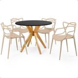 Conjunto Mesa De Jantar Redonda Marci Preta 100cm Com 4 Cadeiras Allegra - Nude