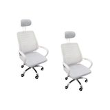 Cadeira Escritório Diretor Mesh Encosto De Cabeça Branco - Kit 2