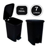 Lixeira Trama Rattan Com Pedal Preta Lixo Com 7 Litros