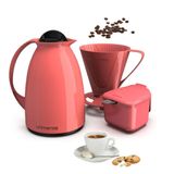 Kit Garrafa Térmica Café Com Açucareiro Suporte Filtro Rosa