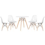 Mesa redonda Eames 70 cm branco + 4 cadeiras Eiffel DSW incolor