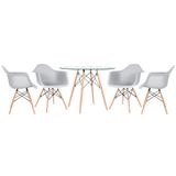KIT - Mesa de vidro Eames 100 cm + 4 cadeiras Eiffel DAW cinza claro