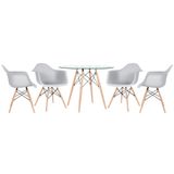 KIT - Mesa de vidro Eames 100 cm + 4 cadeiras Eiffel DAW cinza claro