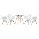 KIT - Mesa de vidro Eames 100 cm + 4 cadeiras Eiffel DAW branco