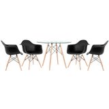 KIT - Mesa de vidro Eames 100 cm + 4 cadeiras Eiffel DAW preto