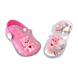 Kit 2 Pares Sandália Bebê Papete Infantil Ursinho Pantufa Meninas Cristal Pink Glitter Juju