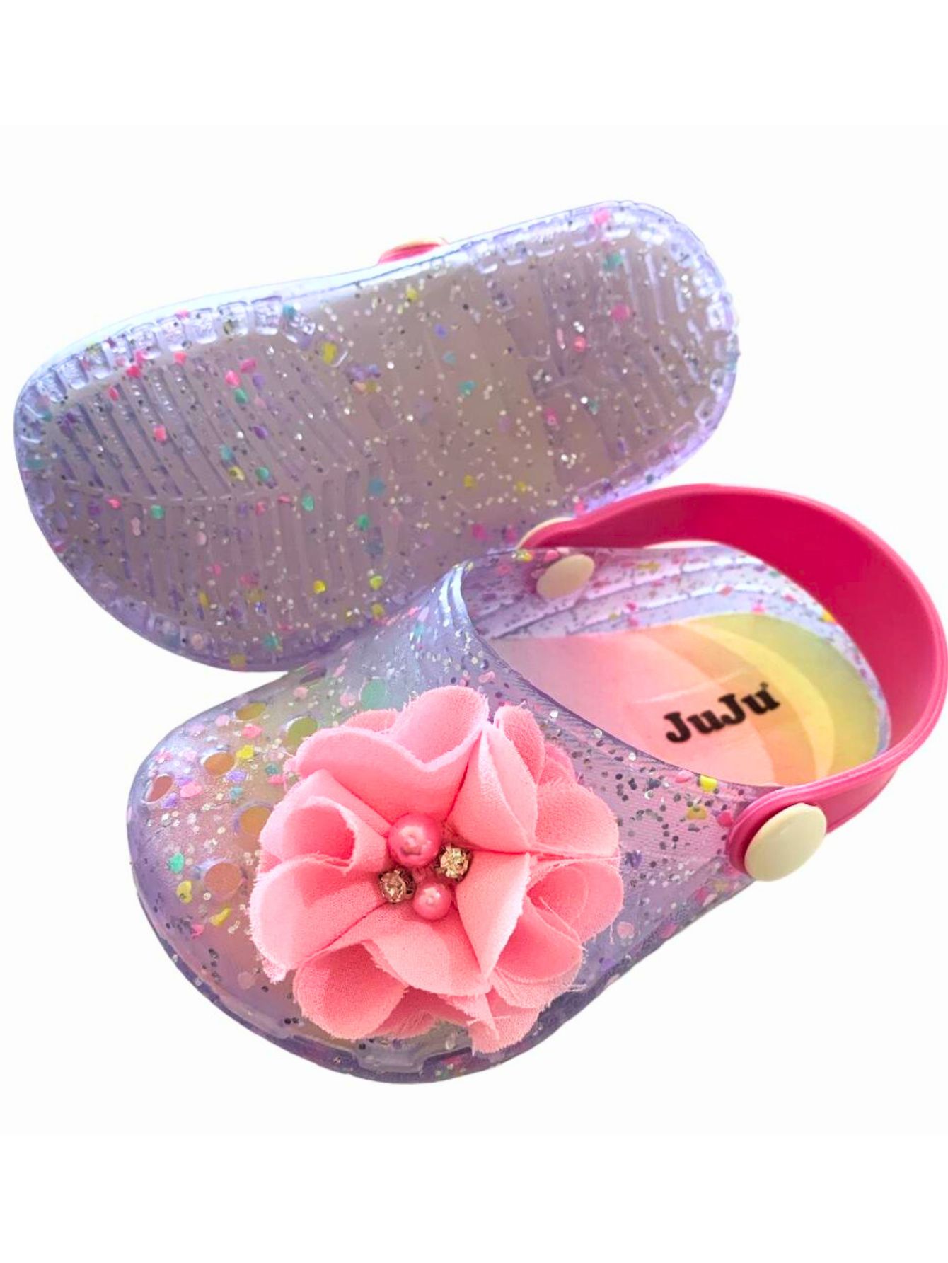 Babuche Infantil Feminina Flor Pérola Strass Juju