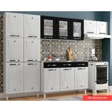 Kit De Cozinha Modulada 3 Peças Star New 4 Peças (2 Armários 3 Portas Vidro + 1 Balcão P/ Pia + 1 Paneleiro) Branco/preto - Telasul