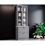 Paneleiro De Cozinha Modulado Cristaleira Americana C/ 2 Portas (2 C/vidro) C/ 2 Gavetas 71.5cm Cinza - Henn