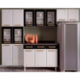 Kit De Cozinha Modulada 4 Peças Diamante 5 Portas Vidro (2 Armários + 1 Balcão + 1 Paneleiro) Branco/preto - Telasul